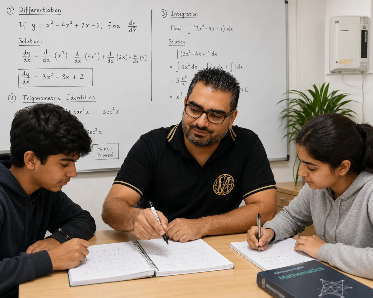 Mohammad Raza working through Advanced Higher Maths with students at our Glasgow centre